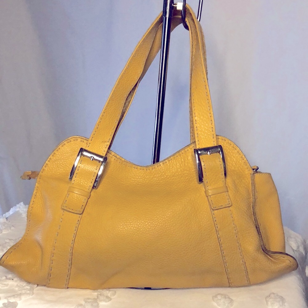 CARLA MANCINI mustard yellow genuine leather hobo style handbag.